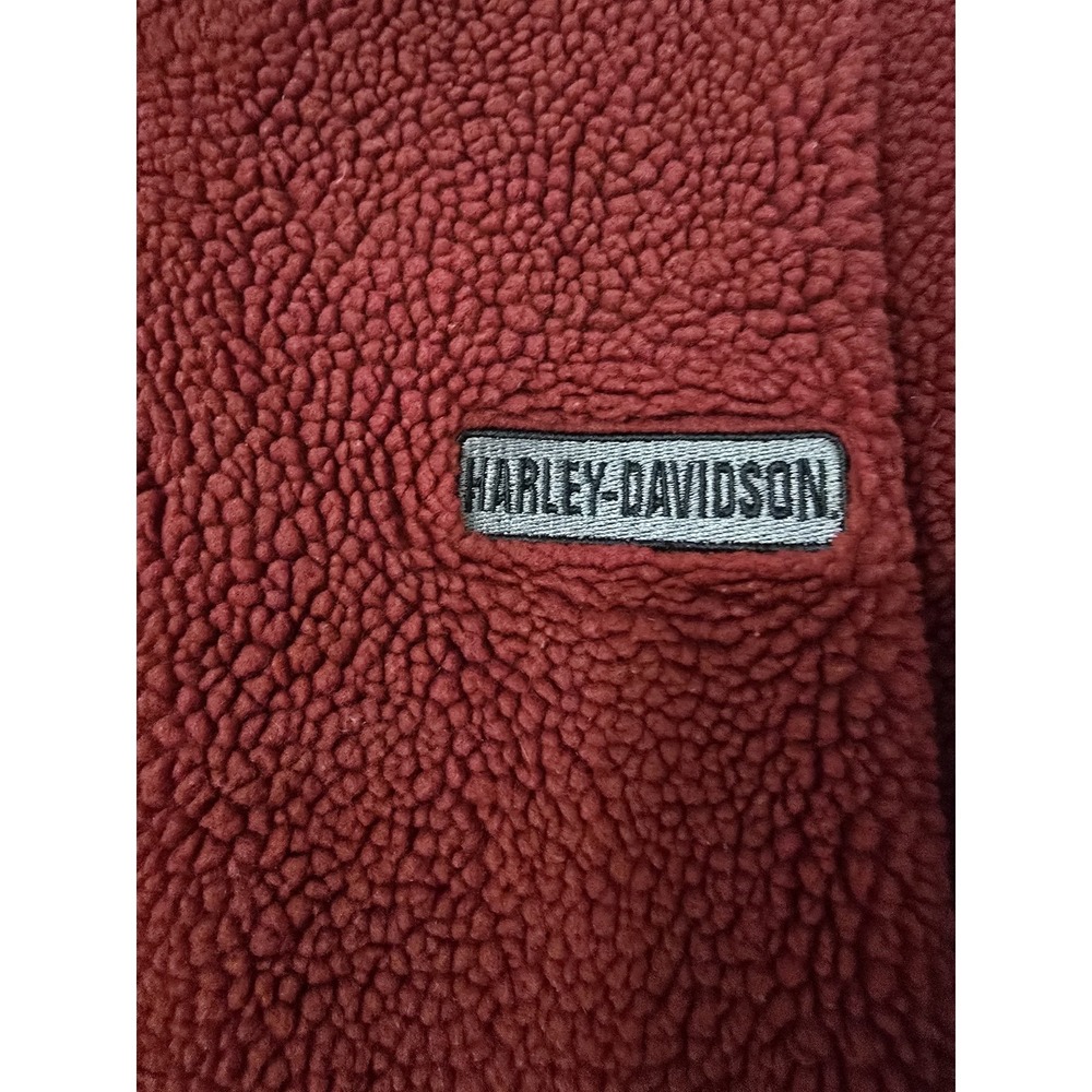 Harley Davidson Red Pullover 1/4 Zip‎ L Men's Long Sleeve Fuzzy Shaggy  Sweater - Picture 3 of 7